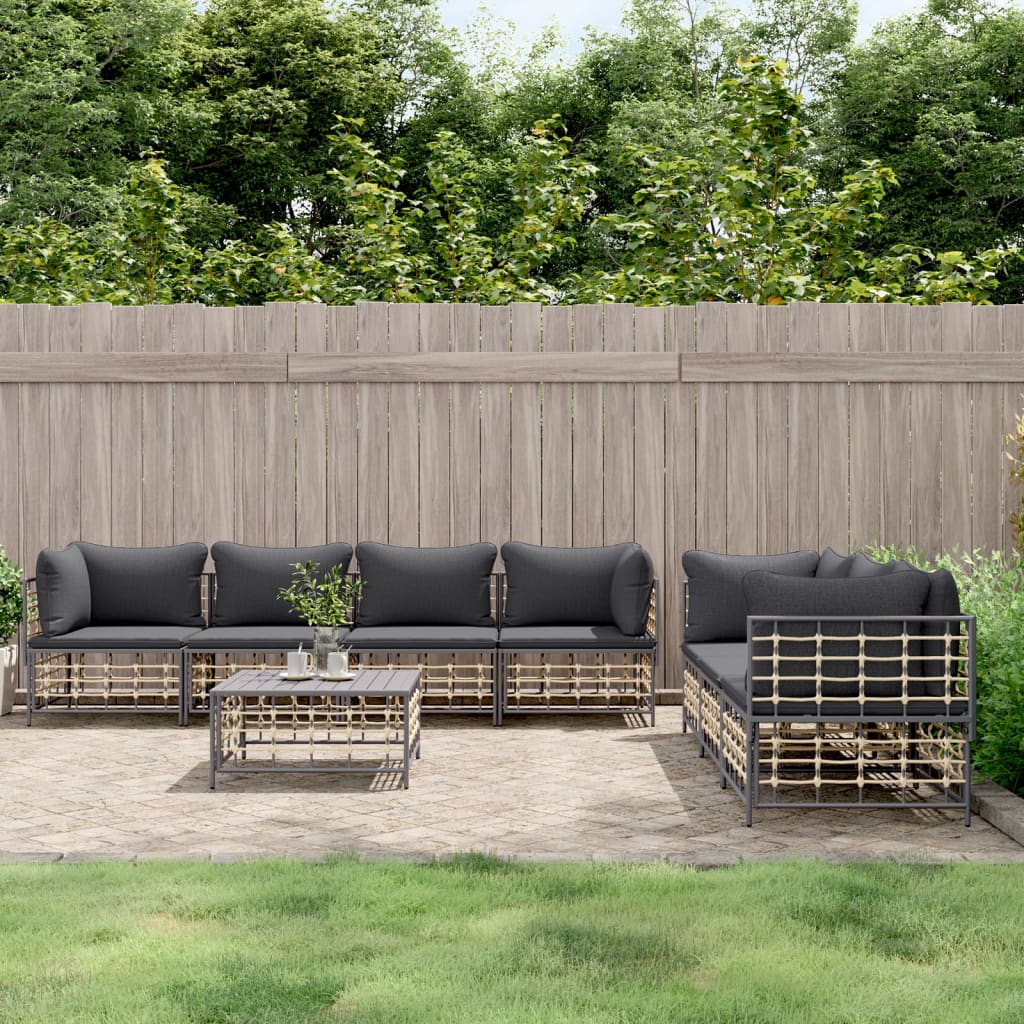 Set Mobilier De Grădină Cu Perne, 9 Piese, Antracit, Poliratan