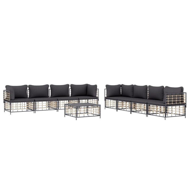 Set Mobilier De Grădină Cu Perne, 9 Piese, Antracit, Poliratan