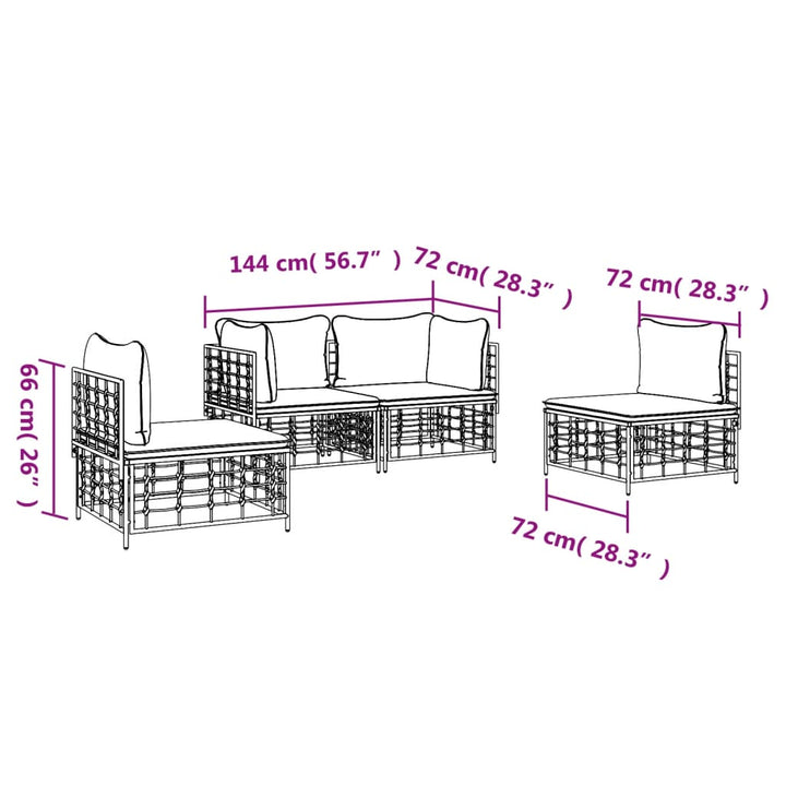 Set Șezlonguri De Grădină 4 Piese Cu Perne, Antracit, Poliratan