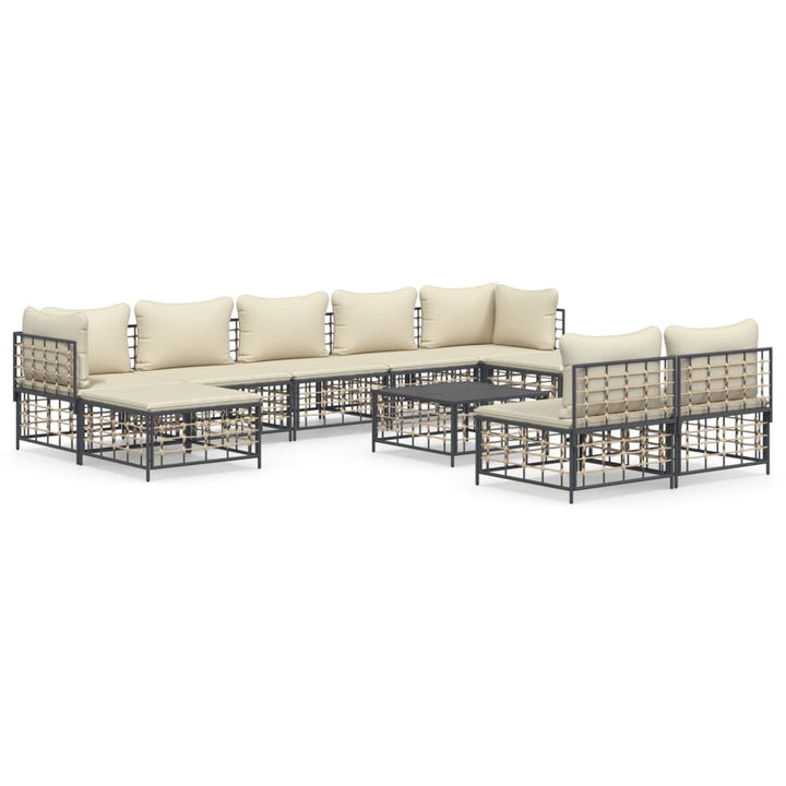 Set Mobilier De Grădină Cu Perne, 10 Piese, Antracit, Poliratan