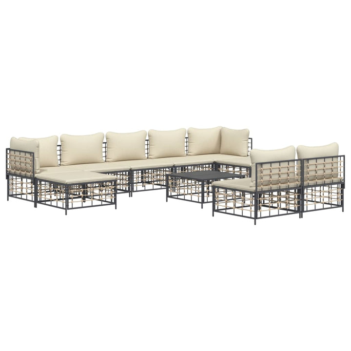 Set Mobilier De Grădină Cu Perne, 10 Piese, Antracit, Poliratan