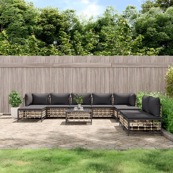 Set Mobilier De Grădină Cu Perne, 10 Piese, Antracit, Poliratan