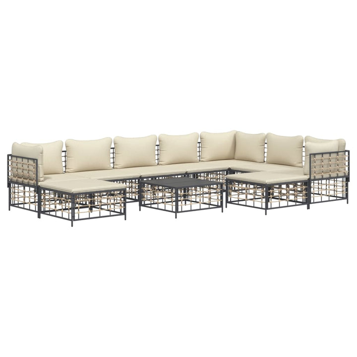 Set Mobilier De Grădină Cu Perne, 10 Piese, Antracit, Poliratan