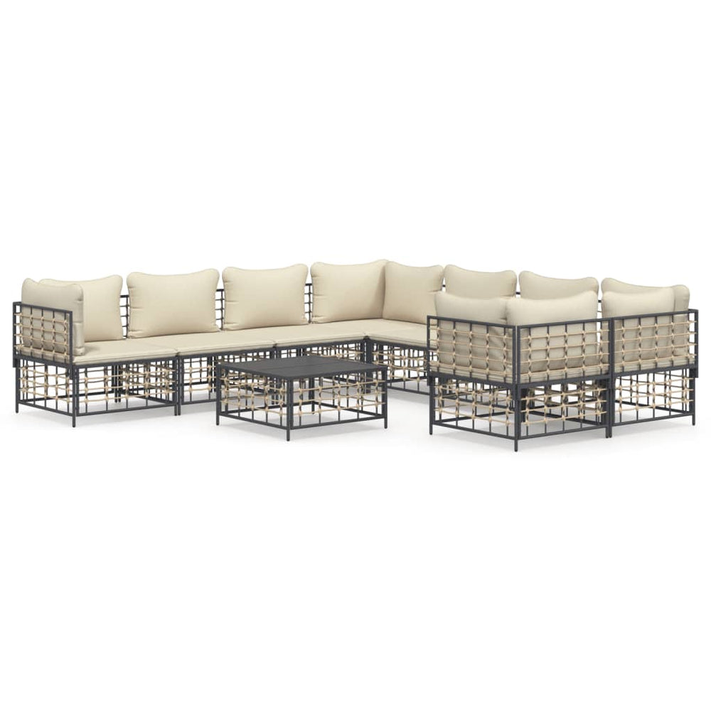 Set Mobilier De Grădină Cu Perne, 9 Piese, Antracit, Poliratan