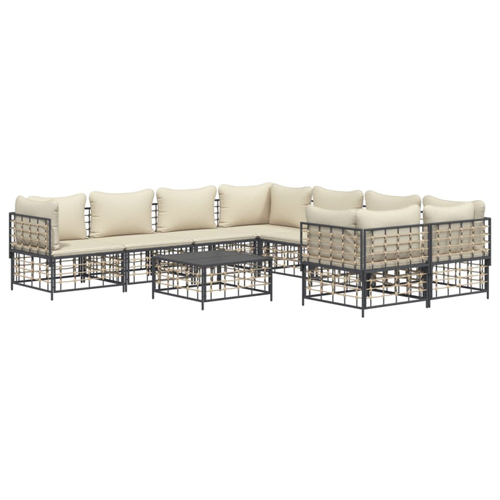 Set Mobilier De Grădină Cu Perne, 9 Piese, Antracit, Poliratan