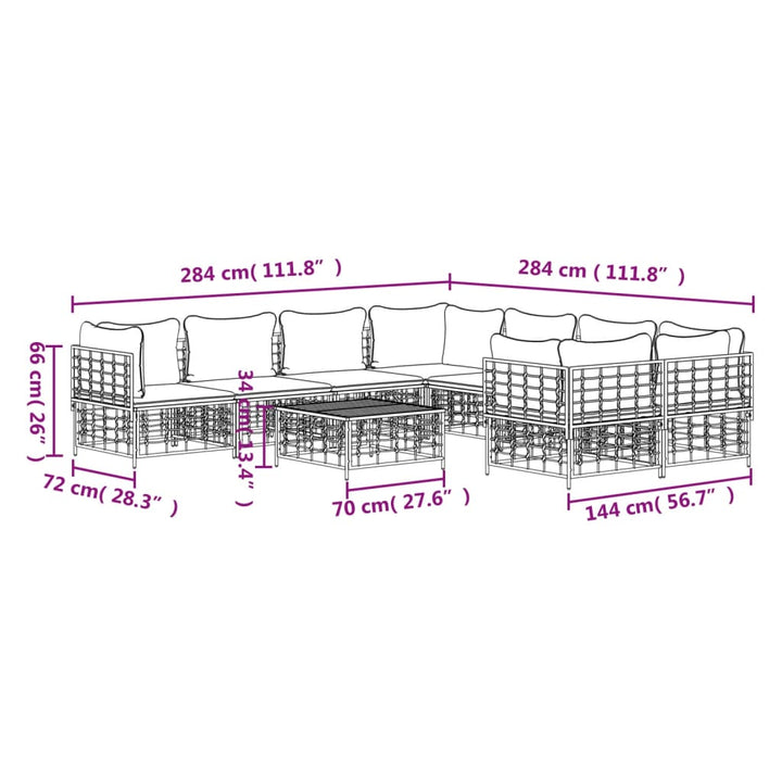 Set Mobilier De Grădină Cu Perne, 9 Piese, Antracit, Poliratan