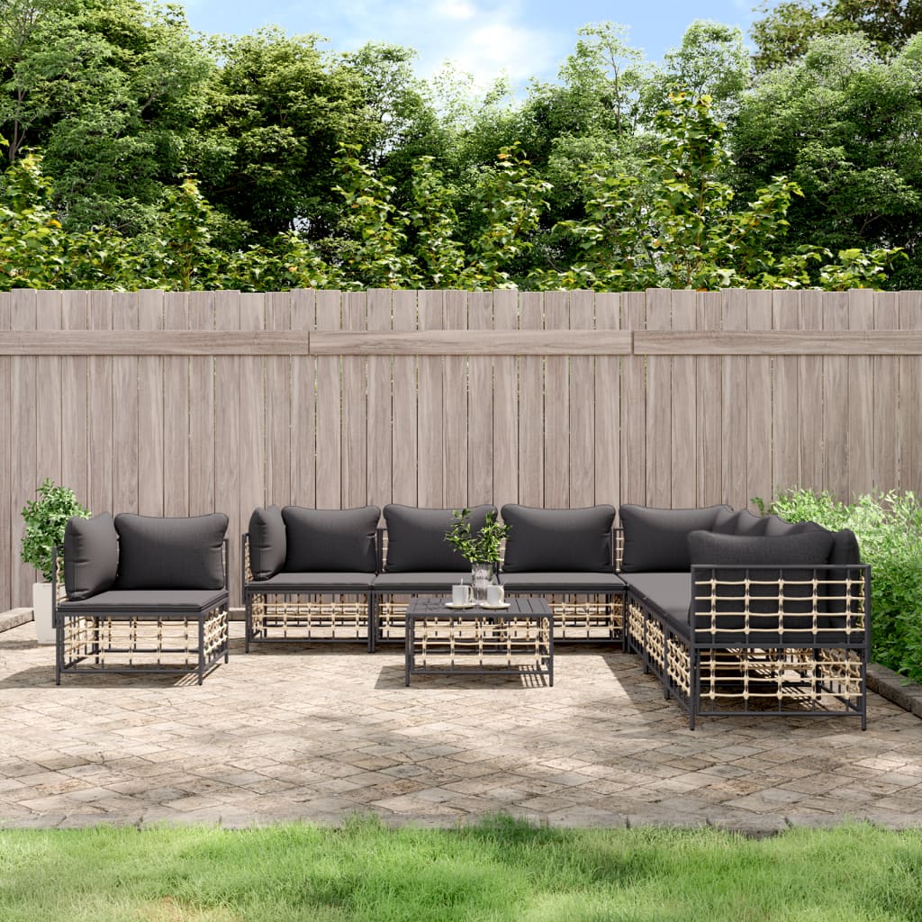 Set Mobilier De Grădină Cu Perne, 9 Piese, Antracit, Poliratan