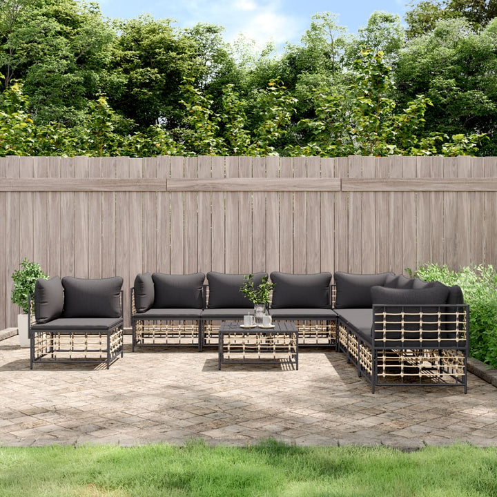 Set Mobilier De Grădină Cu Perne, 9 Piese, Antracit, Poliratan