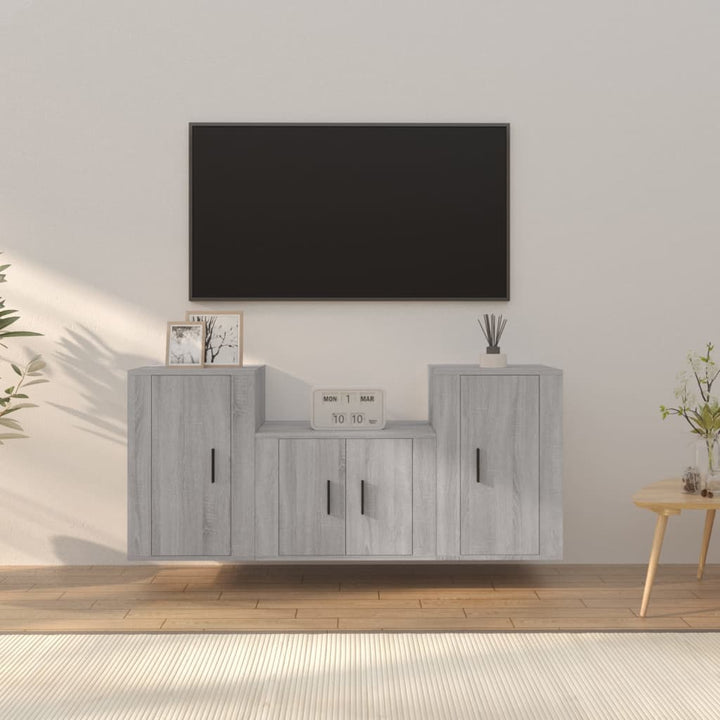 Set Dulapuri Tv, 3 Piese, , Lemn Prelucrat