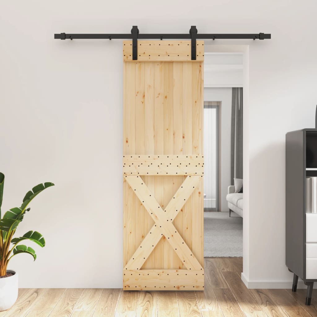Ușă Glisantă Cu Set De Feronerie 70X210 Cm, Lemn Masiv De Pin