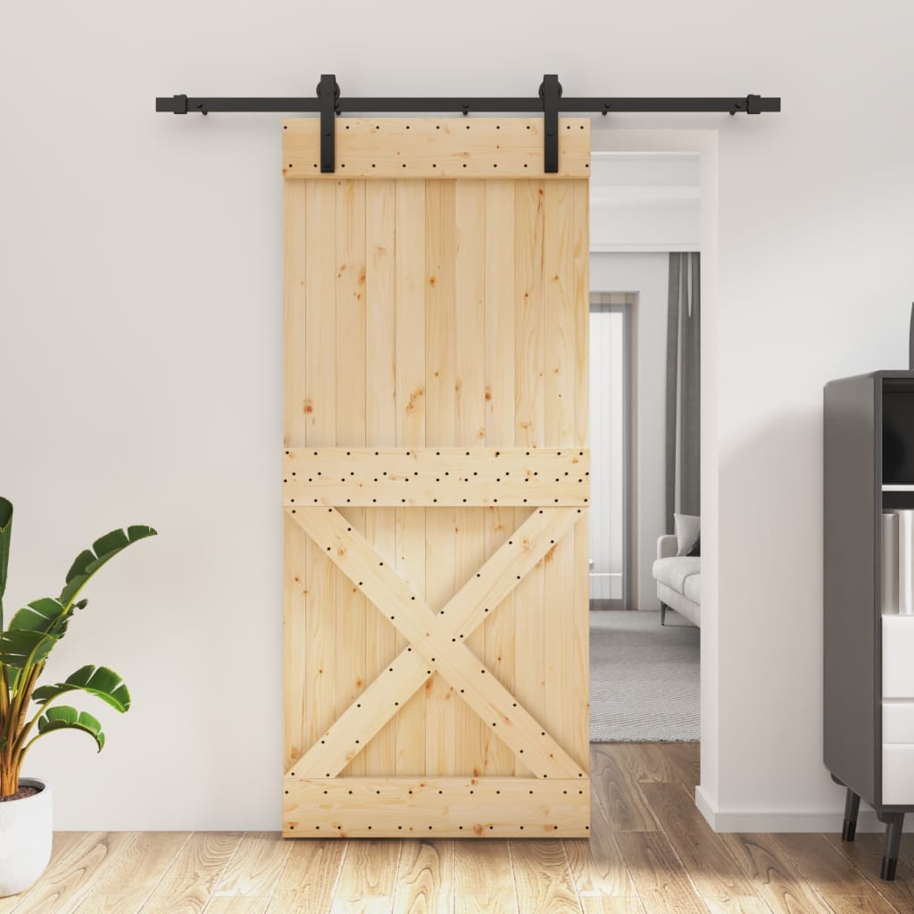 Ușă Glisantă Cu Set Feronerie, 90X210 Cm, Lemn Masiv De Pin
