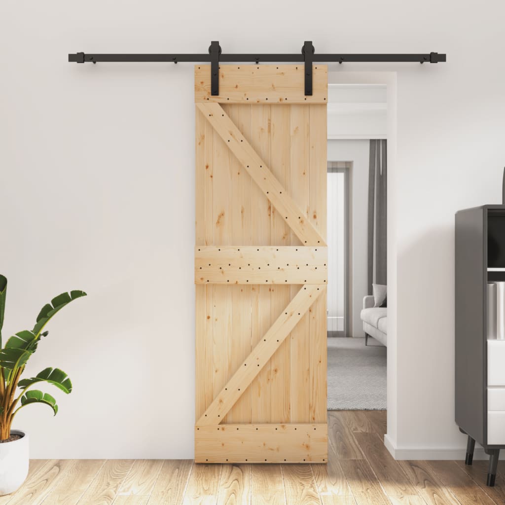 Ușă Glisantă Cu Set De Feronerie 70X210 Cm, Lemn Masiv De Pin