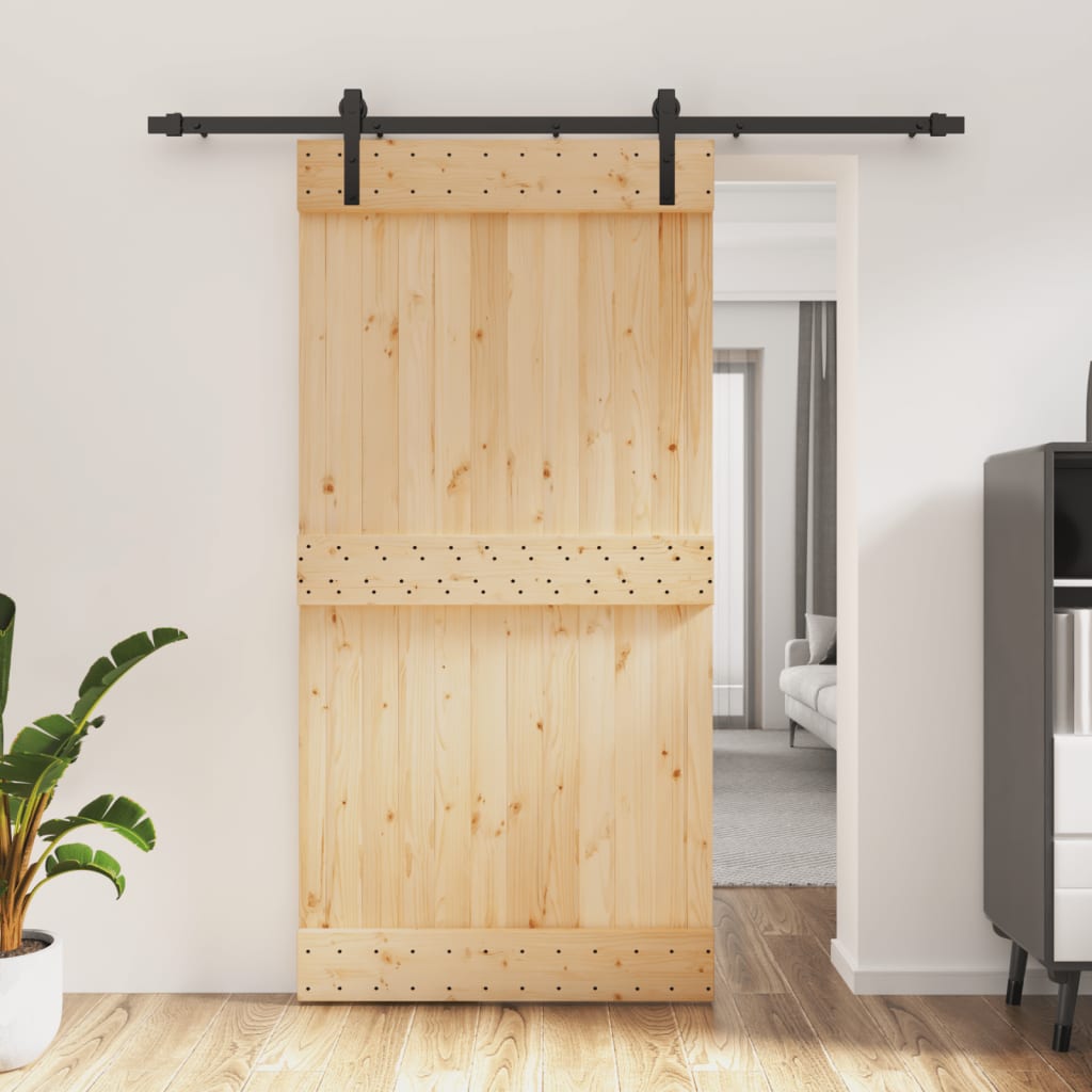 Ușă Glisantă Cu Set Feronerie, 100X210 Cm, Lemn Masiv De Pin