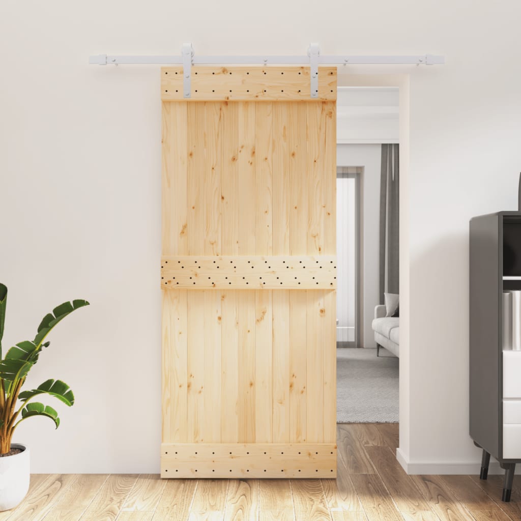 Ușă Glisantă Cu Set Feronerie, 90X210 Cm, Lemn Masiv De Pin