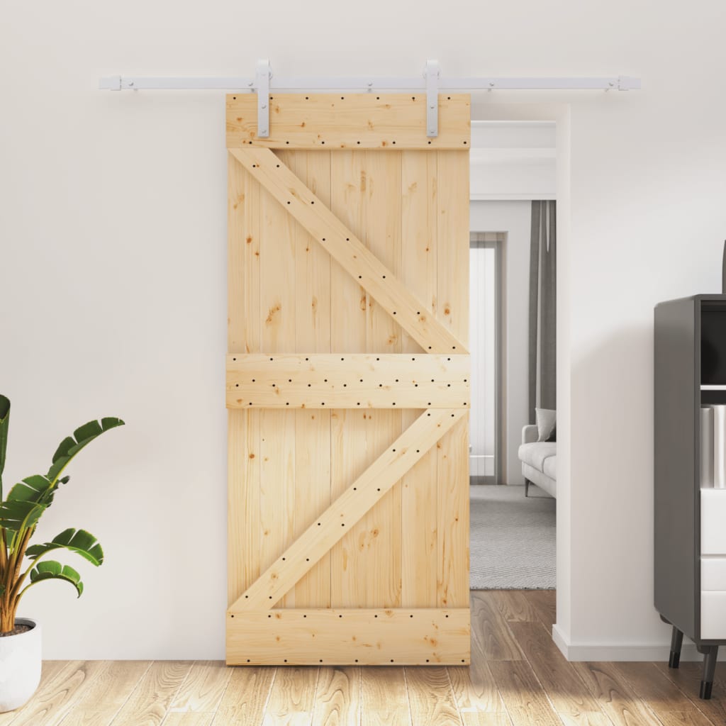 Ușă Glisantă Cu Set Feronerie, 90X210 Cm, Lemn Masiv De Pin