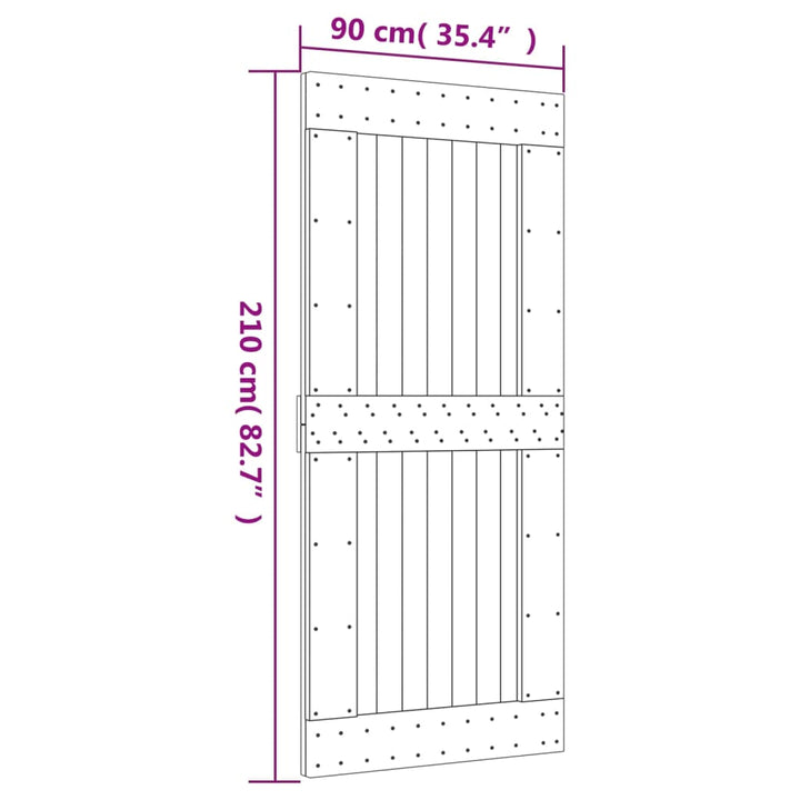 Ușă Glisantă Cu Set Feronerie, 90X210 Cm, Lemn Masiv De Pin