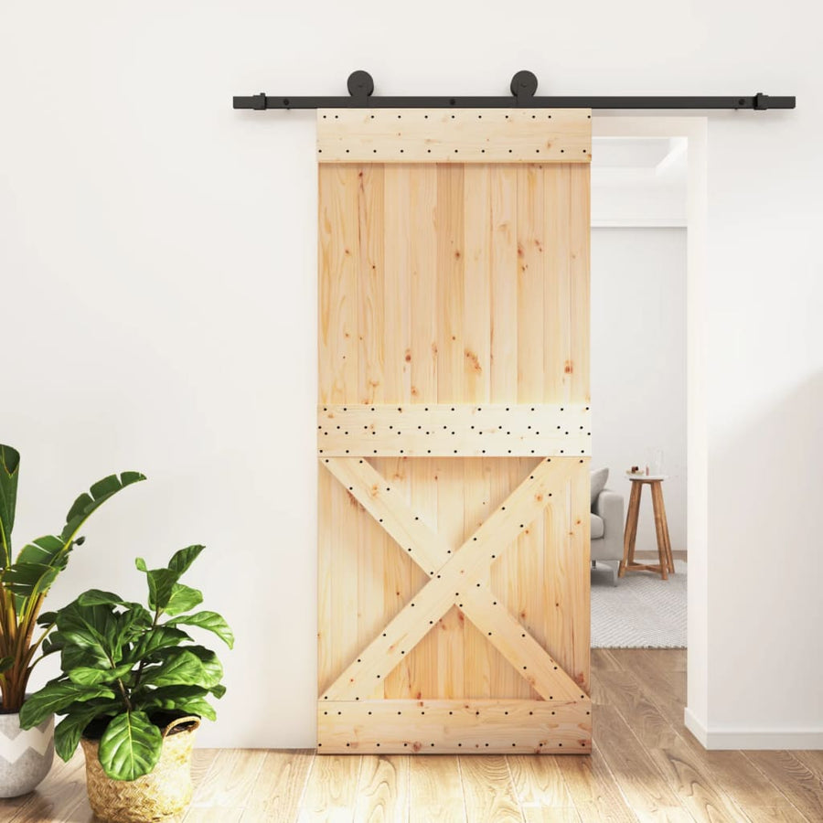Ușă Glisantă Cu Set Feronerie, 90X210 Cm, Lemn Masiv De Pin