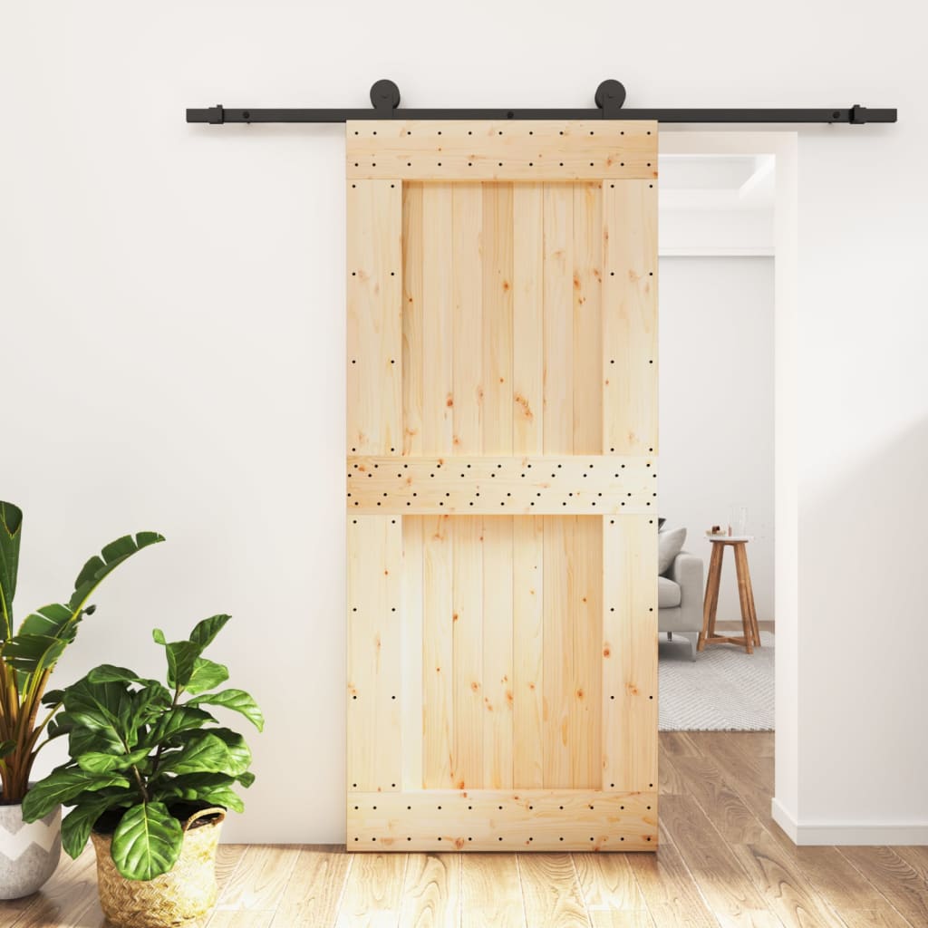 Ușă Glisantă Cu Set Feronerie, 90X210 Cm, Lemn Masiv De Pin