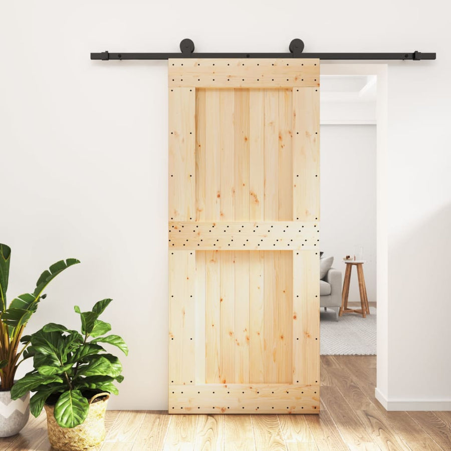 Ușă Glisantă Cu Set Feronerie, 90X210 Cm, Lemn Masiv De Pin