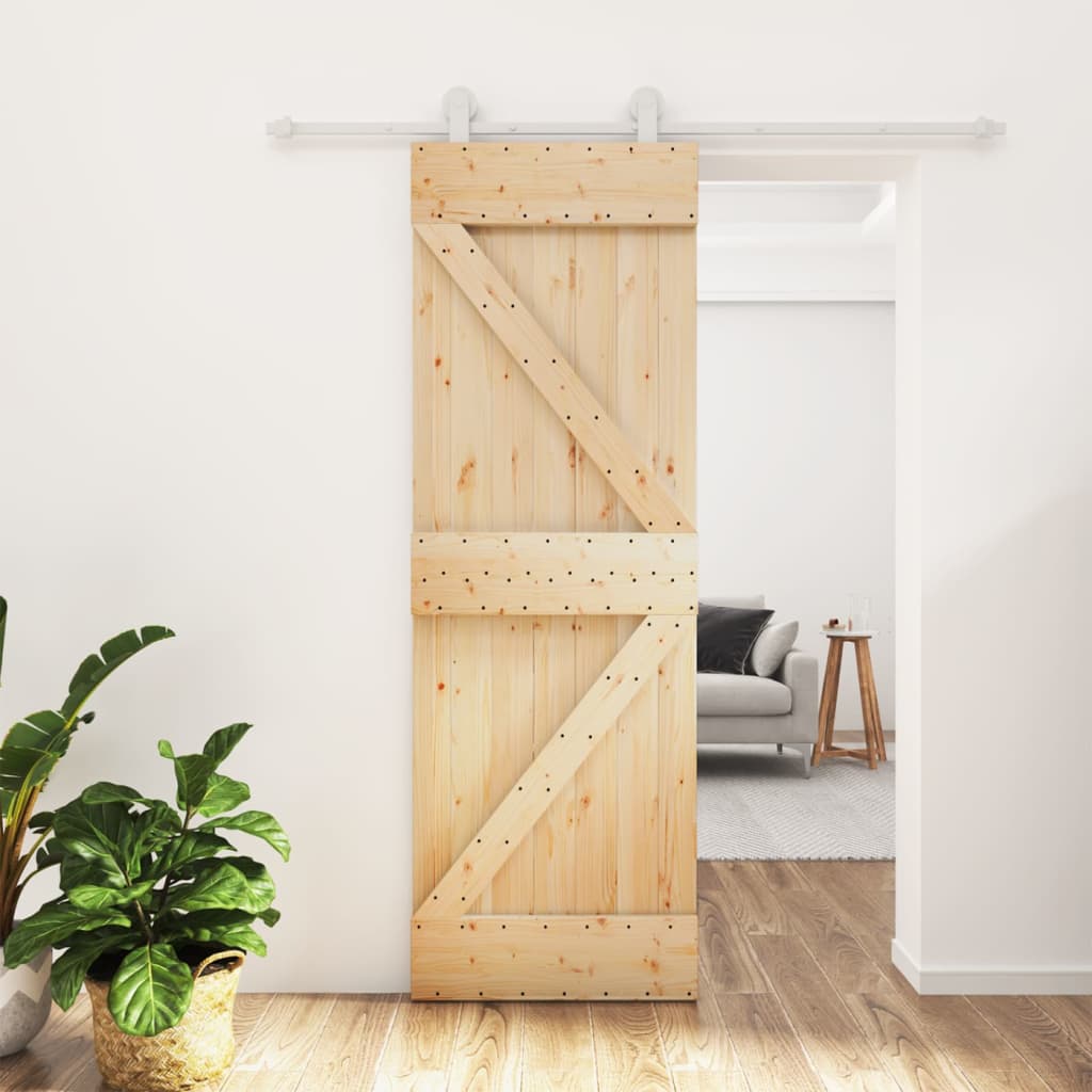 Ușă Glisantă Cu Set De Feronerie 70X210 Cm, Lemn Masiv De Pin