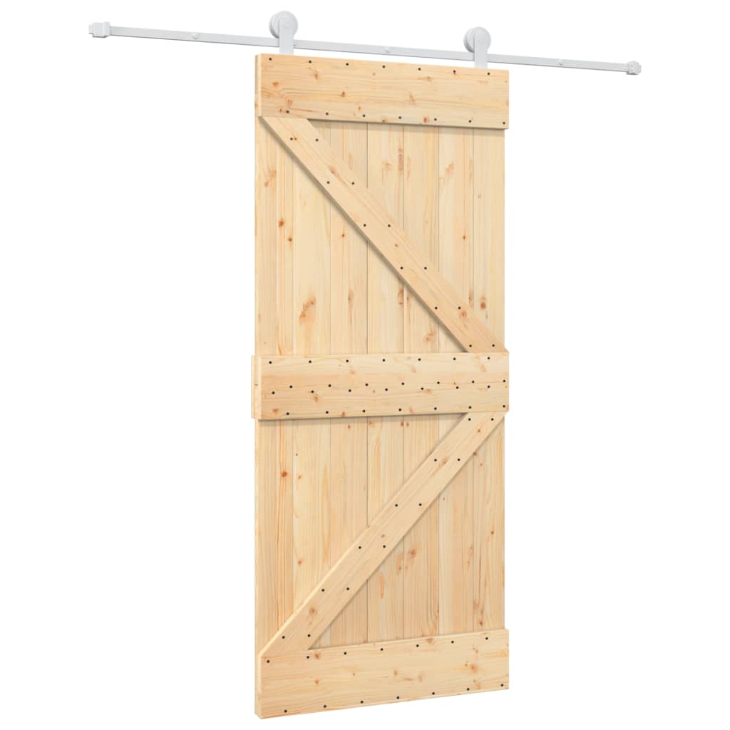 Ușă Glisantă Cu Set Feronerie, 90X210 Cm, Lemn Masiv De Pin