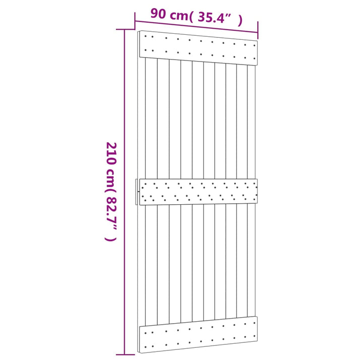 Ușă Glisantă Cu Set Feronerie, 90X210 Cm, Lemn Masiv De Pin