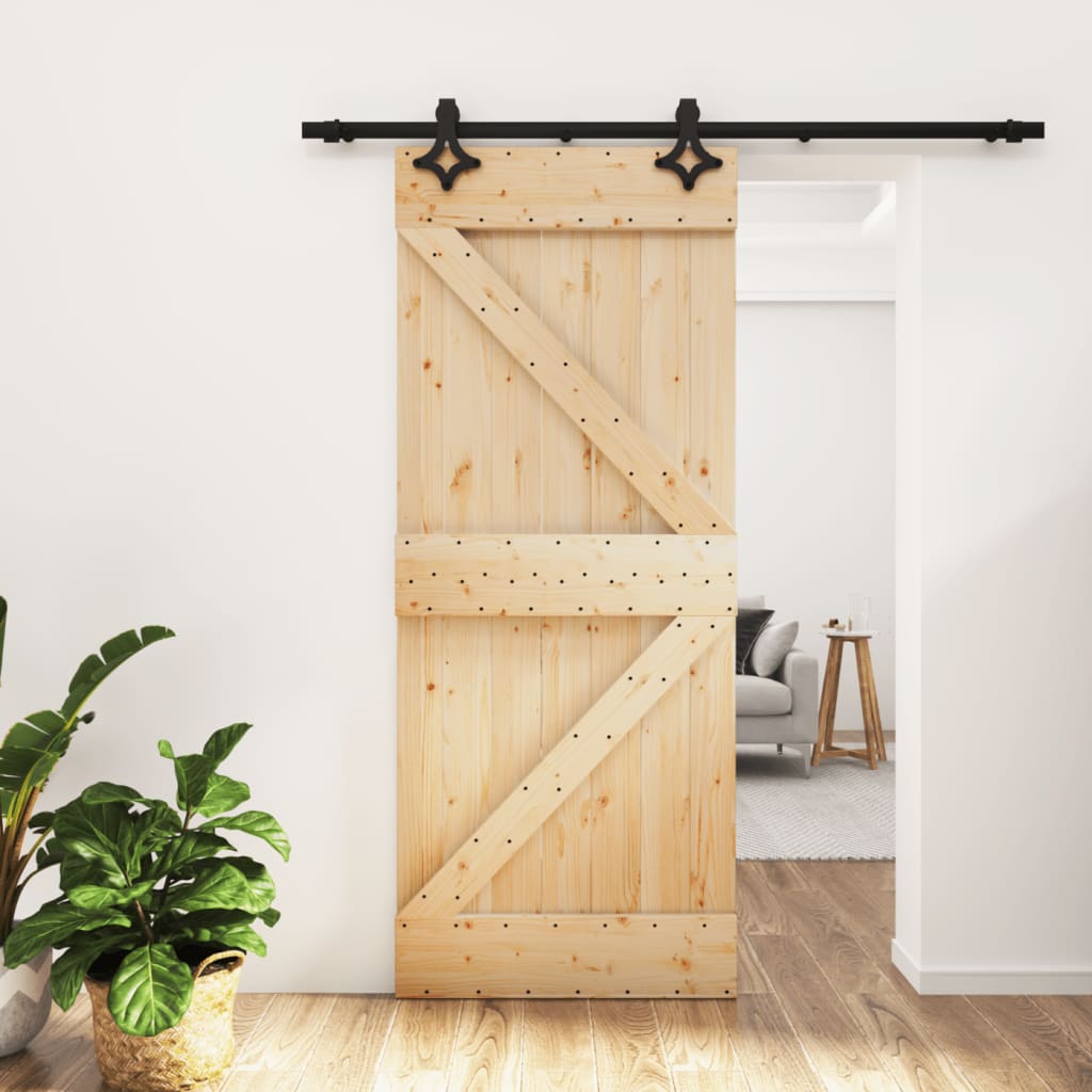 Ușă Glisantă Cu Set De Feronerie 85X210 Cm, Lemn Masiv De Pin