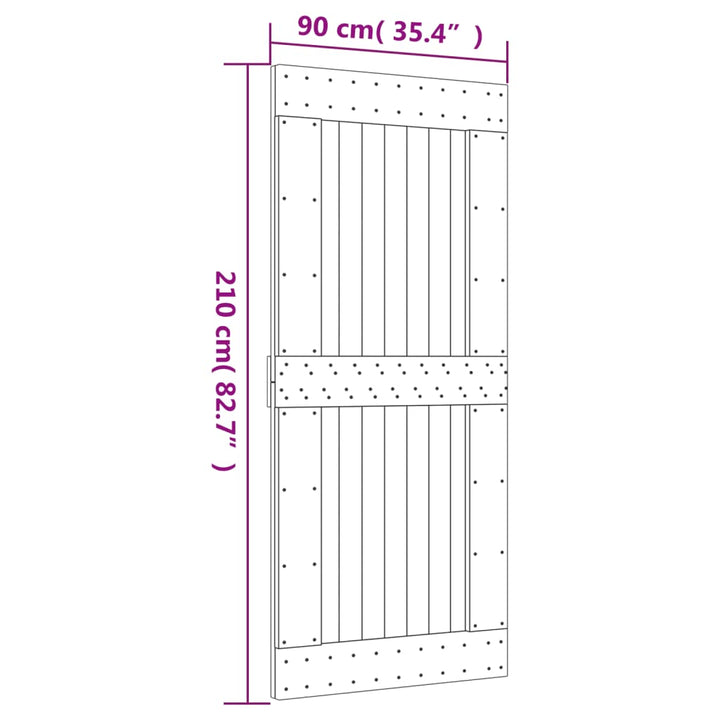 Ușă Glisantă Cu Set Feronerie, 90X210 Cm, Lemn Masiv De Pin