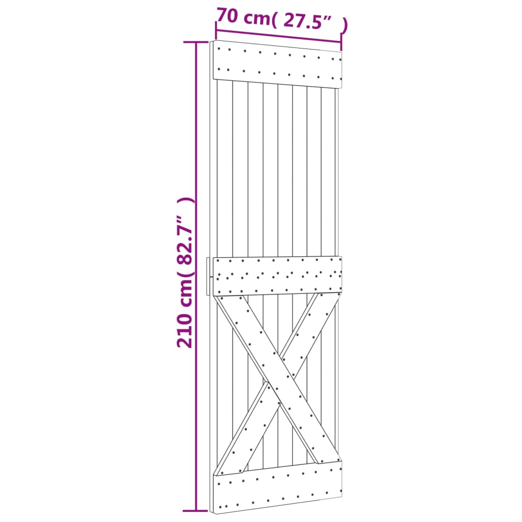 Ușă Glisantă Cu Set De Feronerie 70X210 Cm, Lemn Masiv De Pin