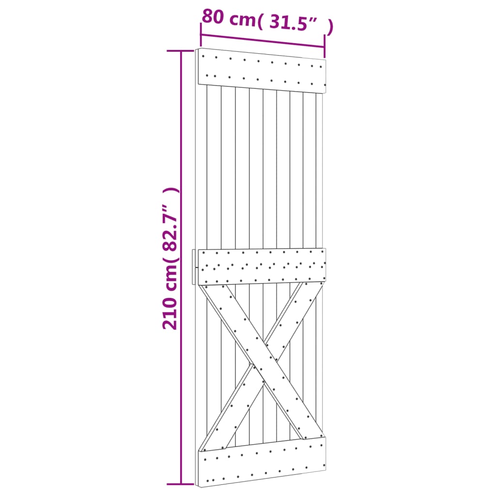 Ușă Glisantă Cu Set De Feronerie 80X210 Cm, Lemn Masiv De Pin