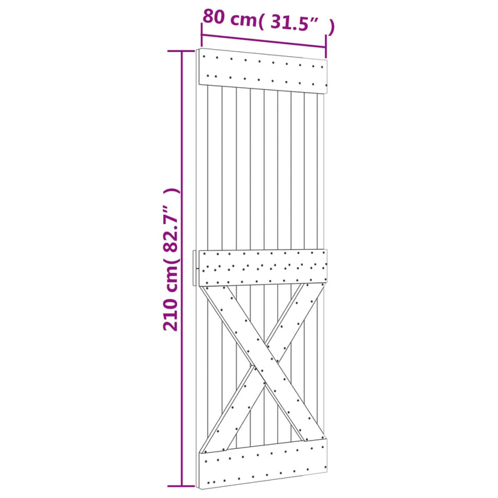 Ușă Glisantă Cu Set De Feronerie 80X210 Cm, Lemn Masiv De Pin