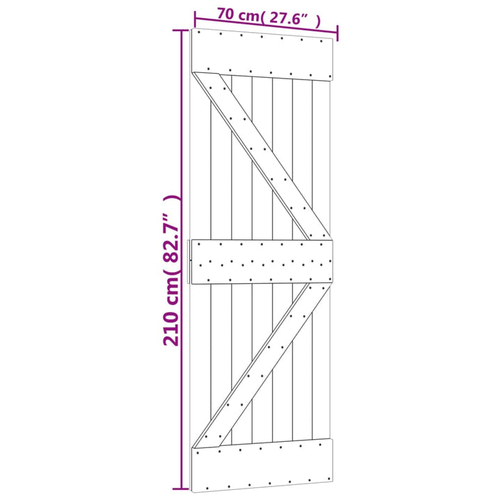 Ușă Glisantă Cu Set De Feronerie 70X210 Cm, Lemn Masiv De Pin