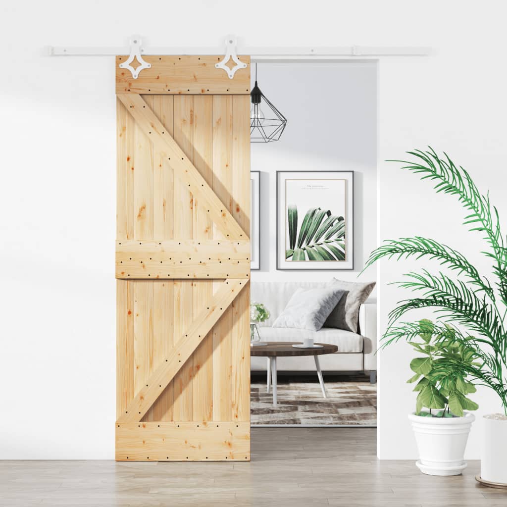 Ușă Glisantă Cu Set De Feronerie 70X210 Cm, Lemn Masiv De Pin
