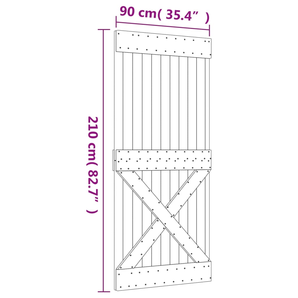 Ușă Glisantă Cu Set Feronerie, 90X210 Cm, Lemn Masiv De Pin