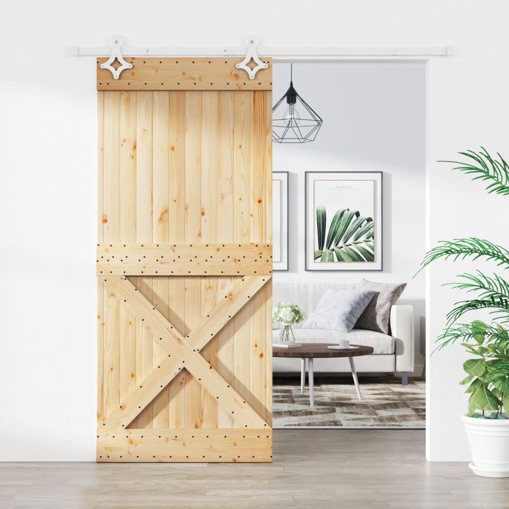 Ușă Glisantă Cu Set Feronerie, 90X210 Cm, Lemn Masiv De Pin