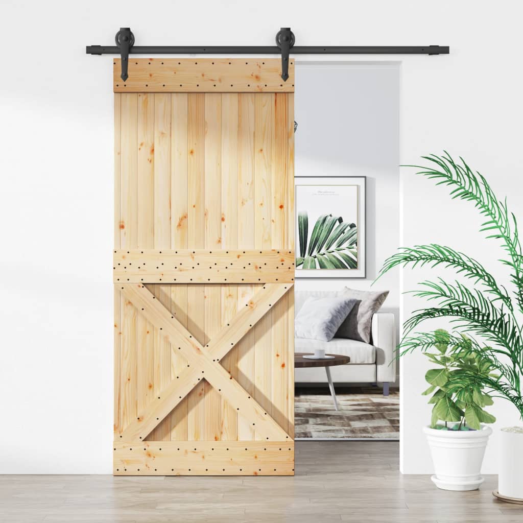Ușă Glisantă Cu Set Feronerie, 90X210 Cm, Lemn Masiv De Pin