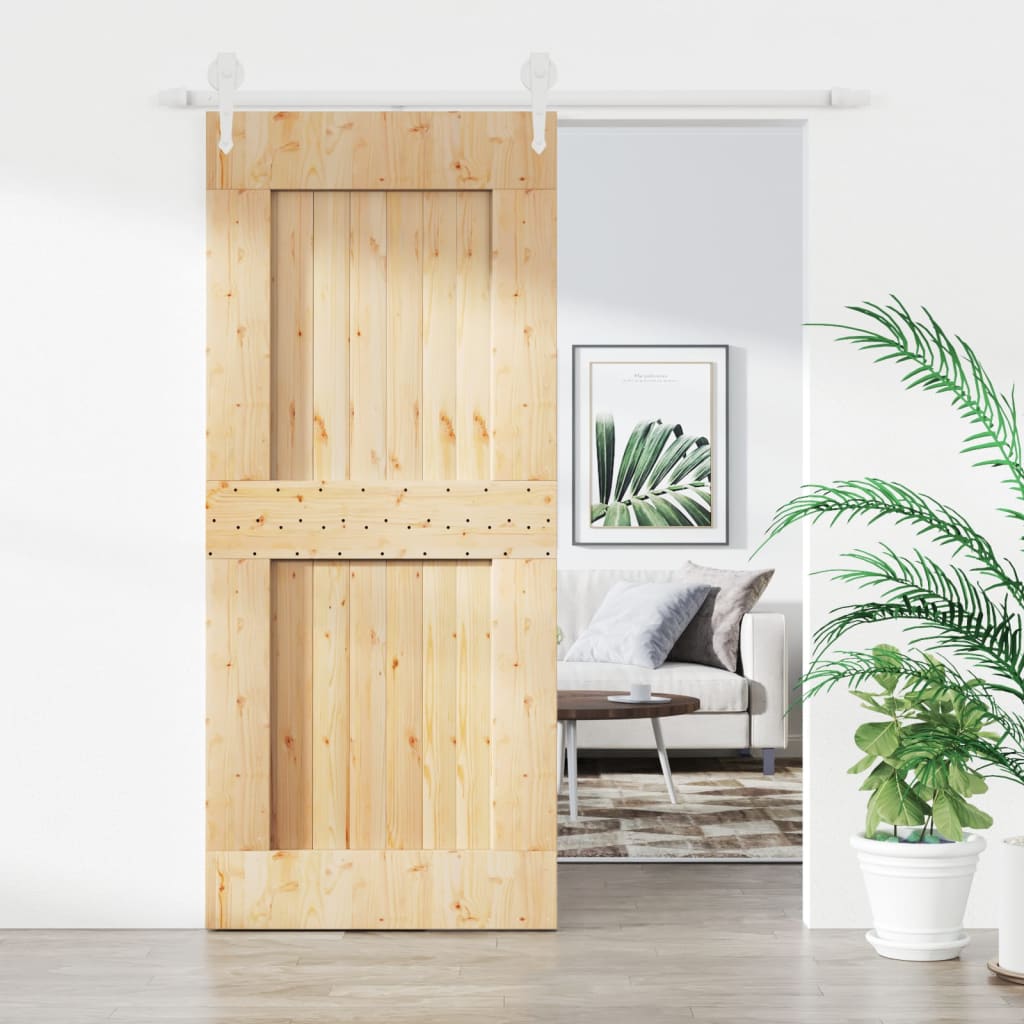 Ușă Glisantă Cu Set Feronerie, 90X210 Cm, Lemn Masiv De Pin