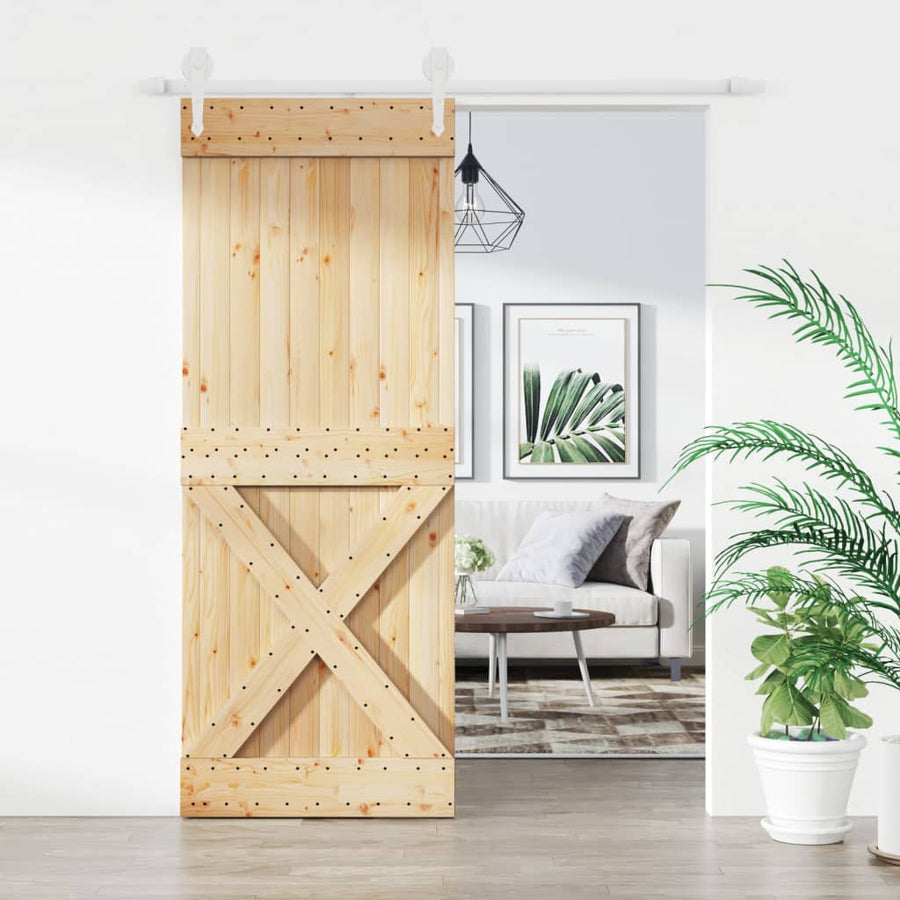 Ușă Glisantă Cu Set De Feronerie 80X210 Cm, Lemn Masiv De Pin