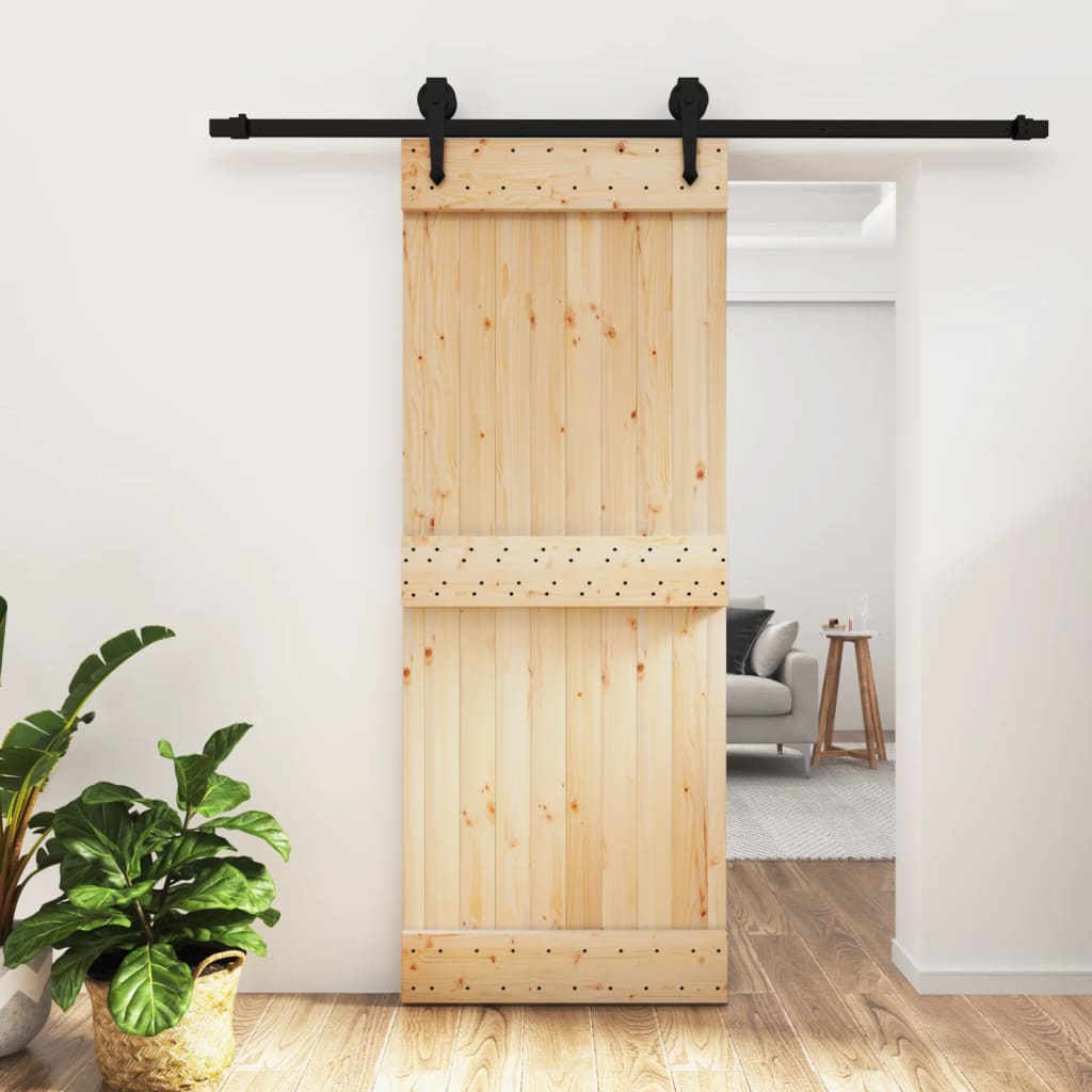 Ușă Glisantă Cu Set De Feronerie 80X210 Cm, Lemn Masiv De Pin