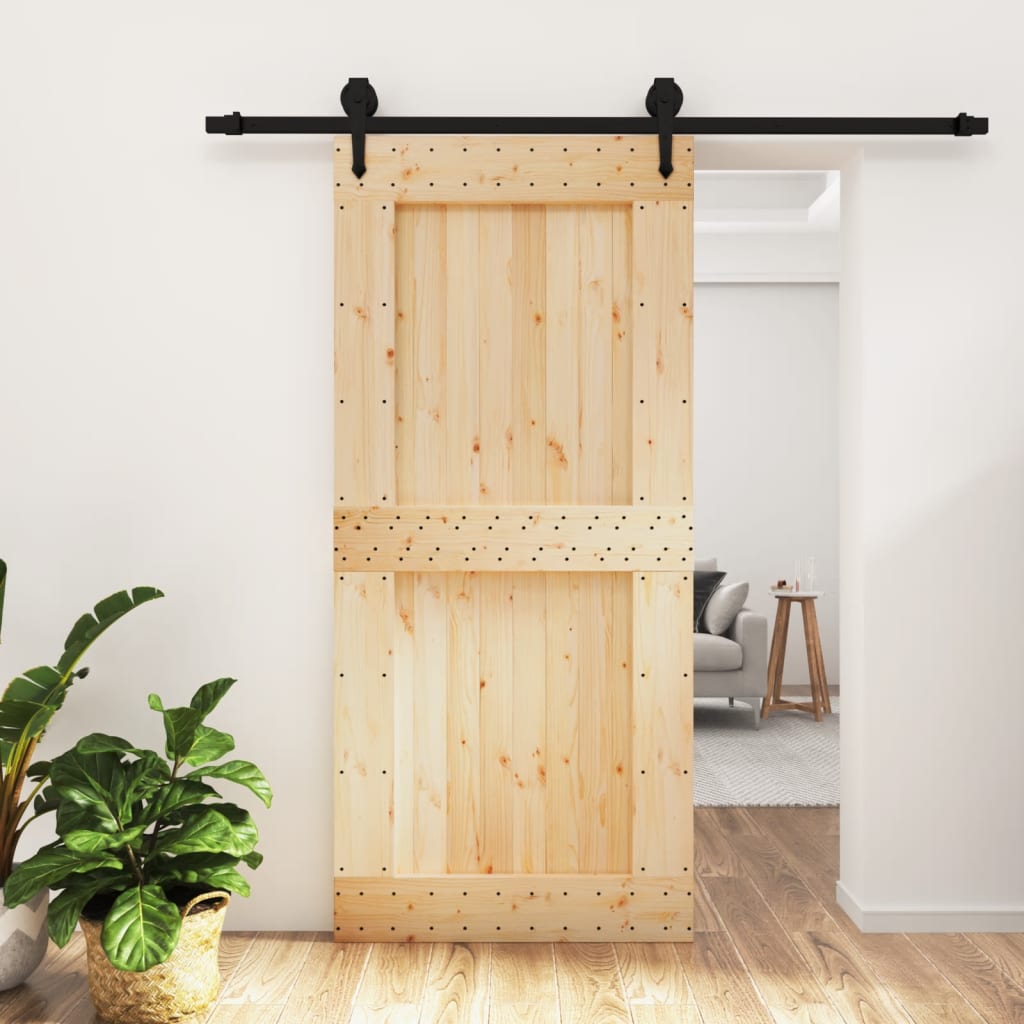 Ușă Glisantă Cu Set De Feronerie 95X210 Cm, Lemn Masiv De Pin