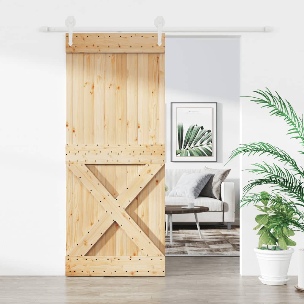 Ușă Glisantă Cu Set Feronerie, 100X210 Cm, Lemn Masiv De Pin