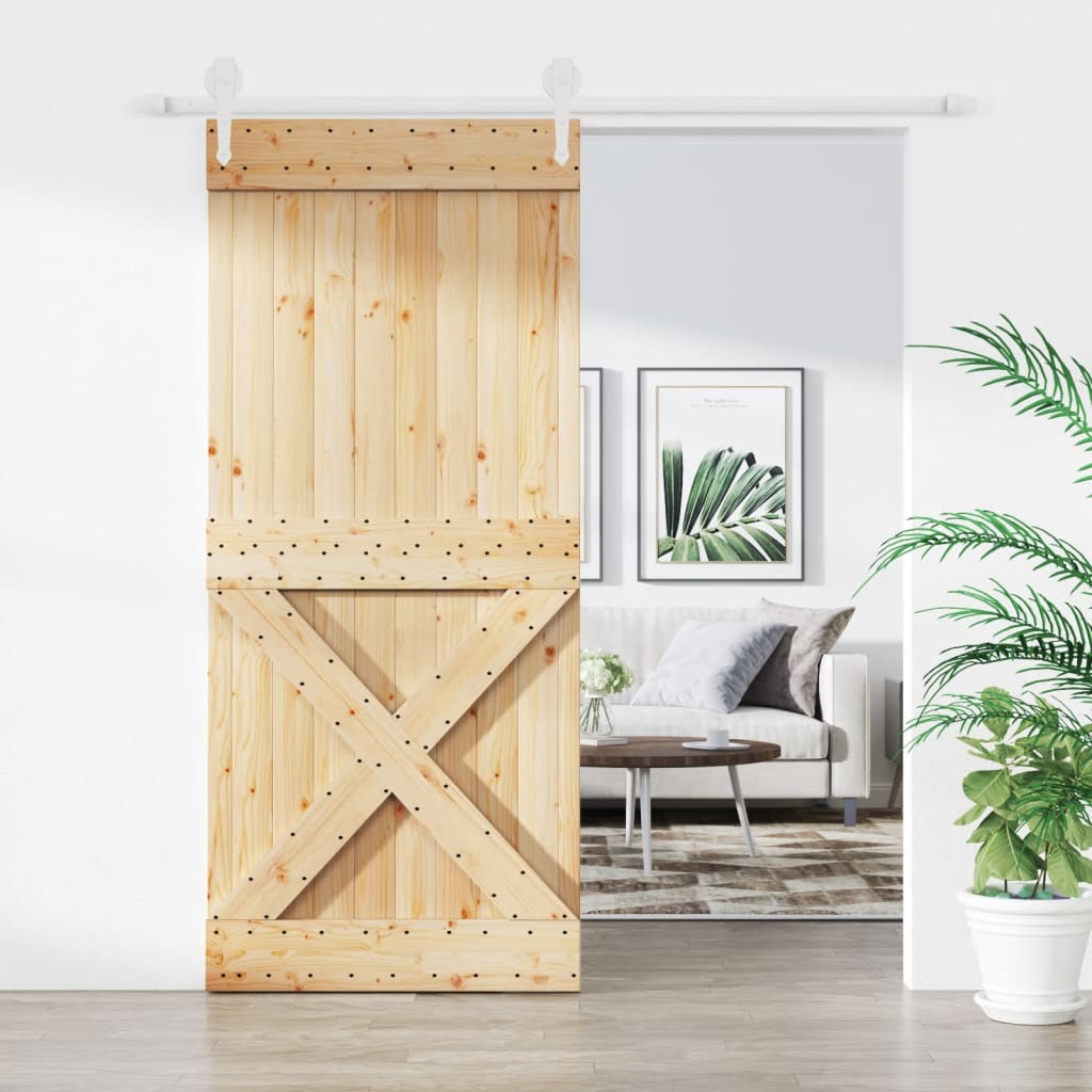 Ușă Glisantă Cu Set Feronerie, 90X210 Cm, Lemn Masiv De Pin