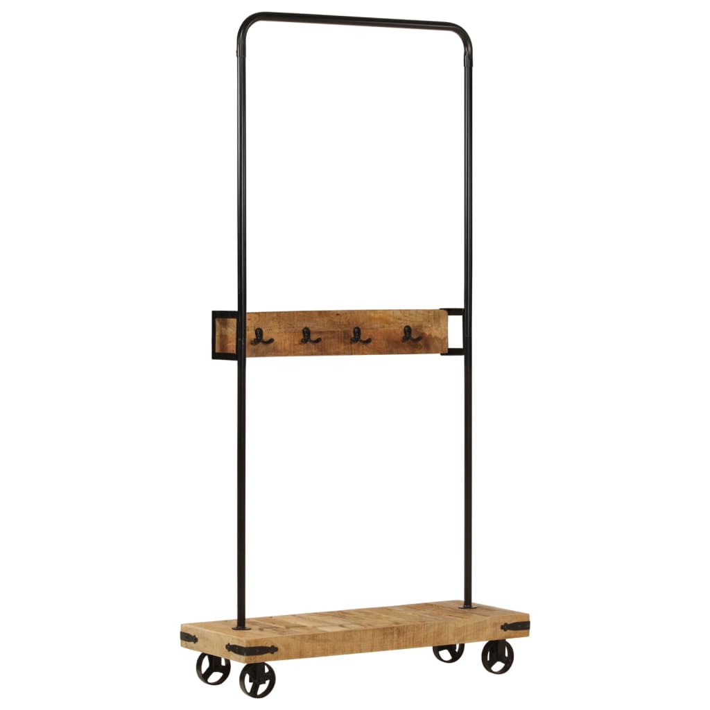 Suport Pentru Haine Cu Roți 90X35X190Cm Lemn Masiv Mango & Fier