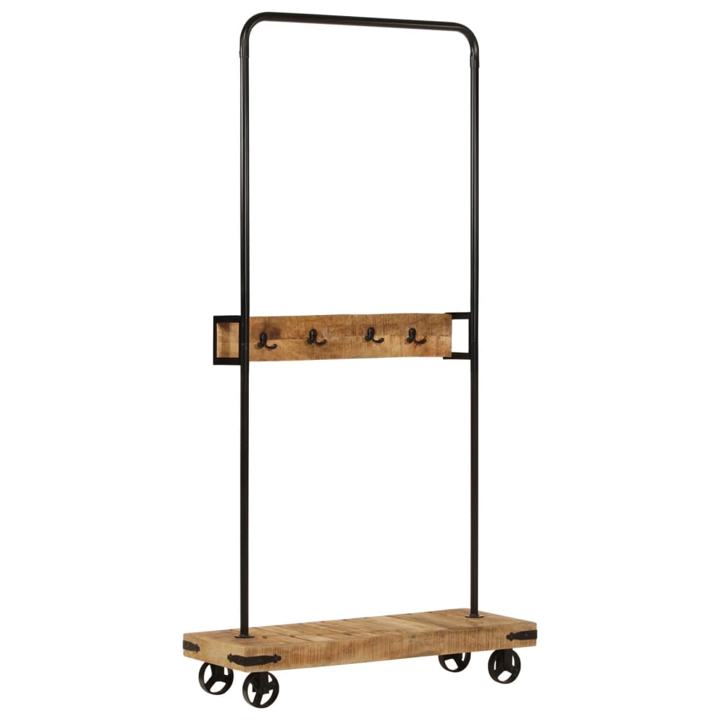 Suport Pentru Haine Cu Roți 90X35X190Cm Lemn Masiv Mango & Fier