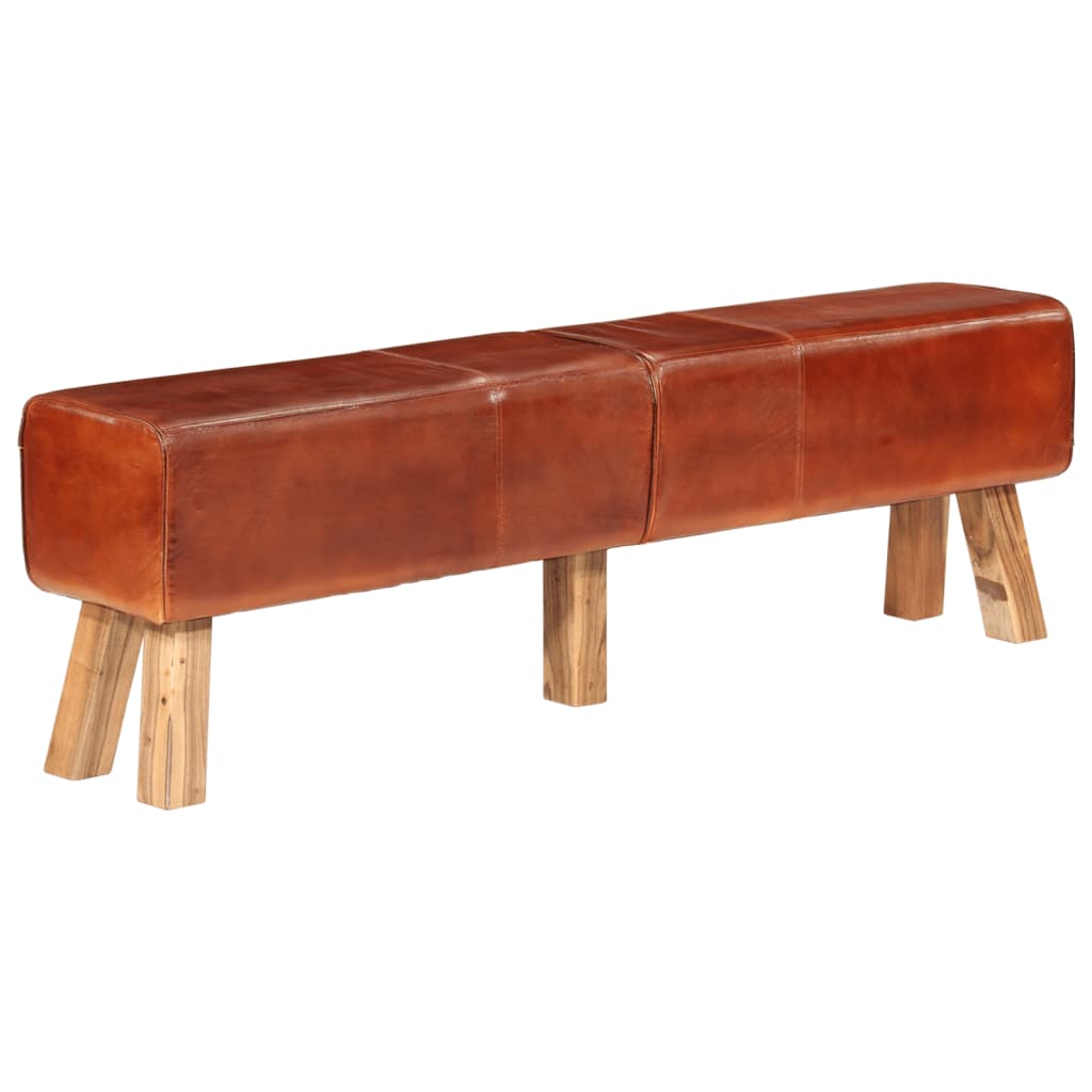 Bancă Bok Gimnastică Maro 110Cm Piele Naturală/Lemn Masiv Mango