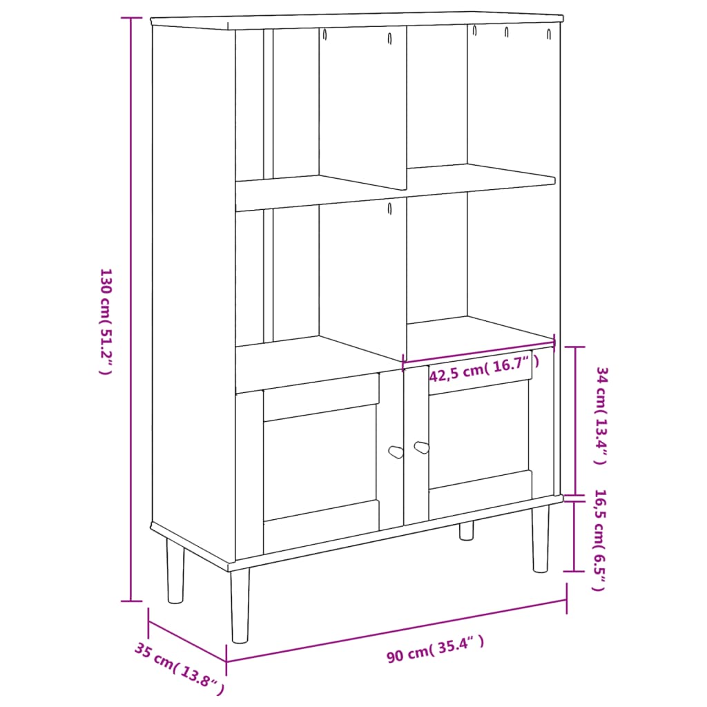 Bibliotecă Senja, Aspect Ratan , 90X35X130 Cm Lemn Masiv Pin