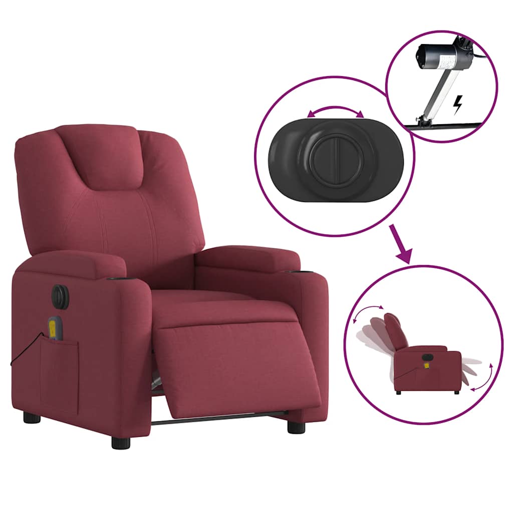 Vixl Fotoliu Electric De Masaj Rabatabil, Roșu Vin, Textil
