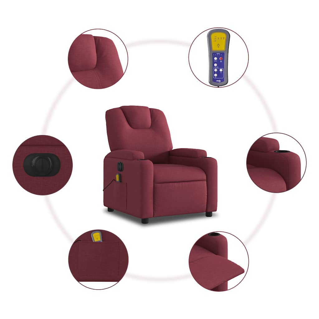 Vixl Fotoliu Electric De Masaj Rabatabil, Roșu Vin, Textil