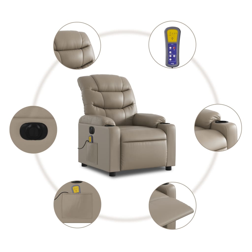 Vixl Fotoliu Electric Masaj Rabatabil, , Piele Ecologică