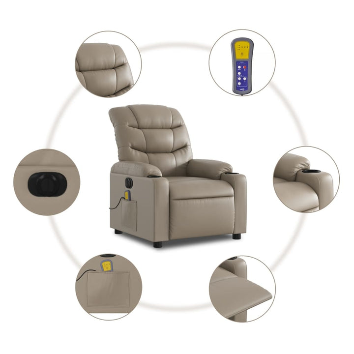 Vixl Fotoliu Electric Masaj Rabatabil, , Piele Ecologică